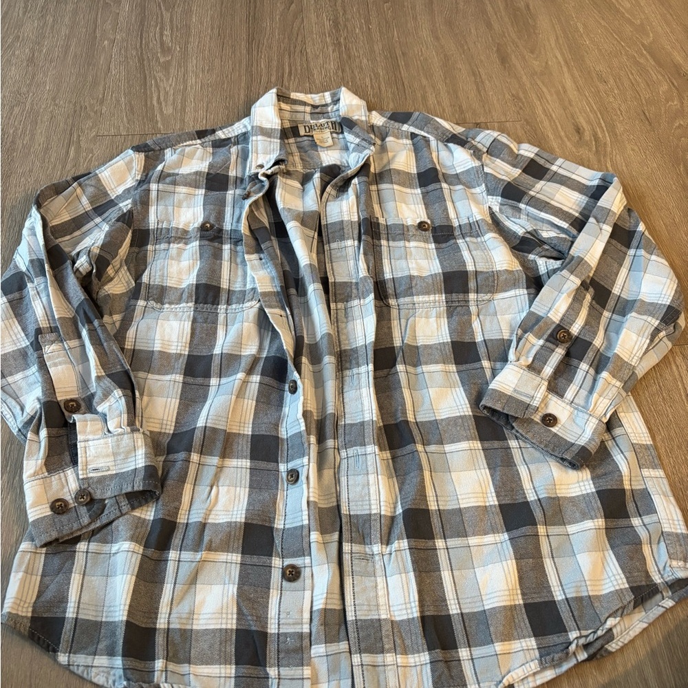 Duluth Trading Co Blue and Gray Checkered Shirt
